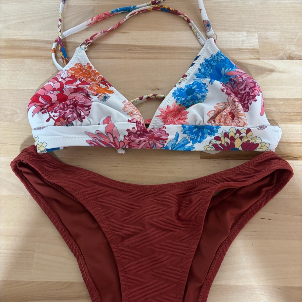 Cupshe Floral and Rust Bikini Set XS